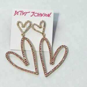 Betsey Johnson NWOB Iridescent Gold Tone Pink Rhinestone Crystal Double Heart Da